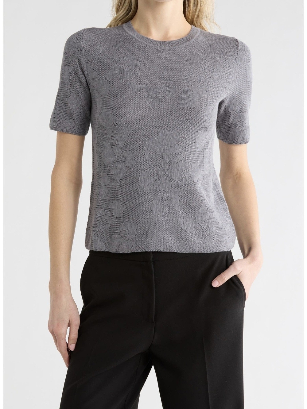 rag & bone Pam Short Sleeve Cotton Jacquard Sweater in Steel